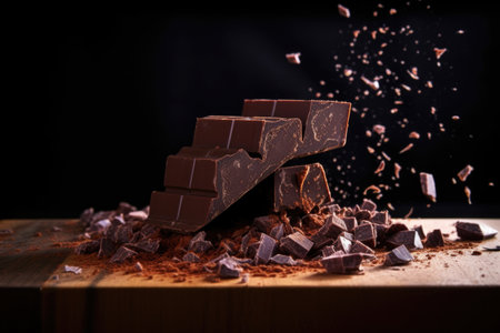 breaking a piece of dark chocolate from a bar, created with generative aiの素材