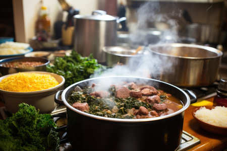 kitchen filled with steam from cooking feijoada, created with generative aiの素材