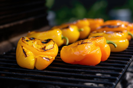 puffed up bell peppers after grilling, created with generative aiの素材