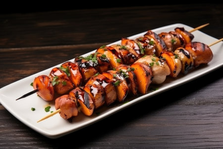 close-up of grilled octopus tentacles with sesame, created with generative aiの素材