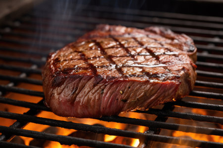 beef steak on grill with visible grill marks, created with generative aiの素材