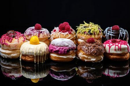 doughnut-like sufganiyots with various fillings, created with generative aiの素材