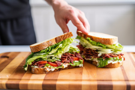 removing extra lettuce to adjust the sandwich size, created with generative aiの素材