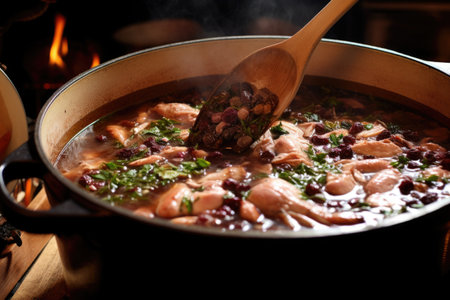 spoon stirring simmering coq au vin, created with generative aiの素材