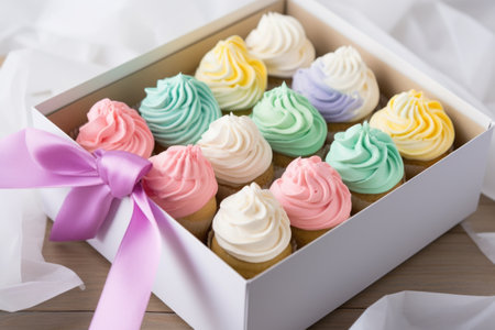 packing cupcakes in a gift box, created with generative aiの素材
