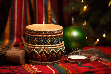 african styled drum ornamented with kwanzaa colors, created with generative aiの素材