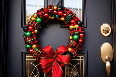 kwanzaa-themed wreath on a front door, created with generative aiの素材