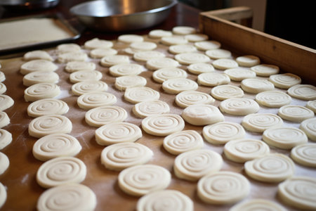 rolled out dough circles ready for filling dumplings, created with generative aiの素材