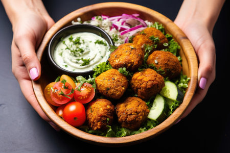hand rotation of falafel bowl for a better presentation, created with generative aiの素材