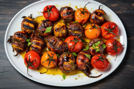 chargrilled baby octopuses on a plate, created with generative aiの素材