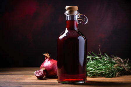 pomegranate juice in a bottle on a table, created with generative aiの素材