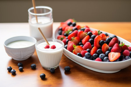 berry skewers paired with a bowl of yogurt, created with generative aiの素材