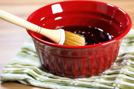 glaze pooled at the bottom of a dish holding a bbq mop, created with generative aiの素材