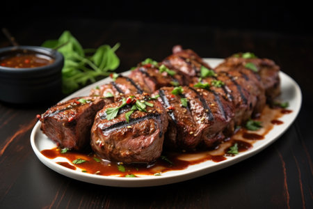 grilled lamb chops glazed with a thick savory sauce, created with generative aiの素材