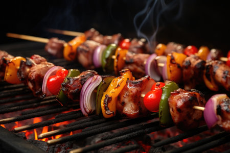 putting grilled octopus pieces on skewers, created with generative aiの素材