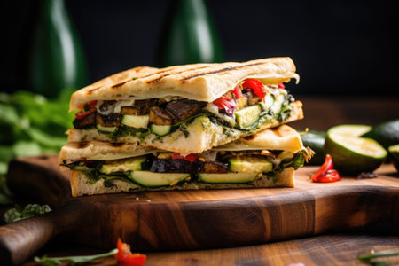 serving brick-pressed grilled vegetable sandwich, created with generative aiの素材