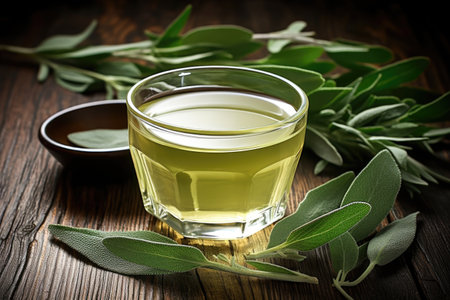 tea made from fresh sage leaves in a glass cup, created with generative aiの素材