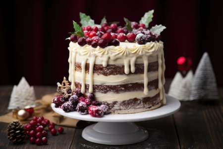 a beautifully decorated boxing day themed cake, created with generative aiの素材