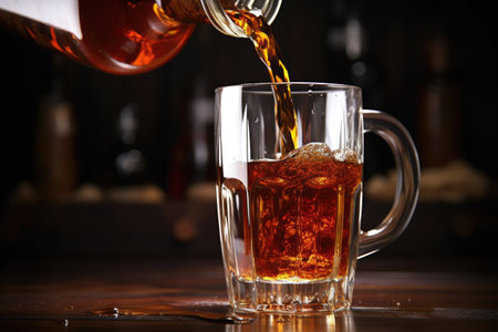 pouring amber ale into a glass mug, created with generative aiの素材
