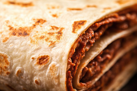 macro shot of a burrito wraps surface texture, created with generative aiの素材