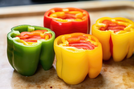 grille marks visible on half cut bell peppers, created with generative aiの素材