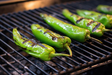 smoky charred green peppers on a grill, created with generative aiの素材