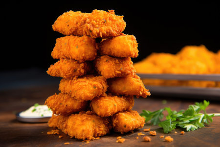 zoomed in image of nuggets stacked in a pyramid, created with generative aiの素材