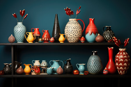 array of handmade ceramic christmas decorations, created with generative aiの素材