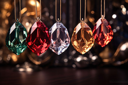 crystal christmas ornaments reflecting ambient light, created with generative aiの素材