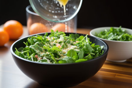 spritzing grapefruit zest over a bowl of salad, created with generative aiの素材