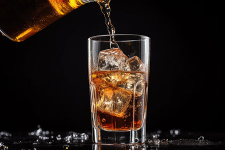 soda pouring into a glass, causing bubbles, created with generative aiの素材
