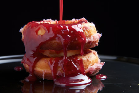 jelly-squeezing process into a cooled donut, created with generative aiの素材