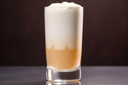 cream soda glass on a glass surface, reflection visible, created with generative aiの素材