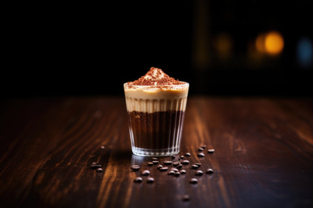 a single espresso-flavored cupcake on a dark wooden table, created with generative aiの素材