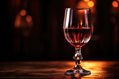 a shiny glass filled with port wine under soft light, created with generative aiの素材