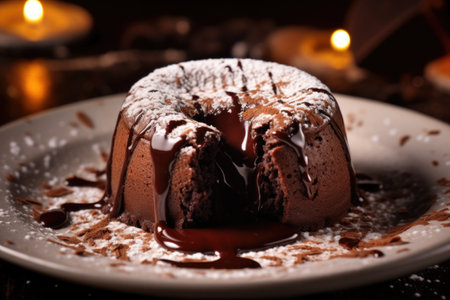 a chocolate lava cake with seeping warm chocolate, created with generative aiの素材