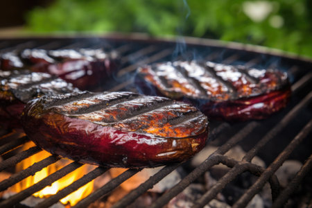 a smoked eggplant in a barbecue grill, created with generative aiの素材