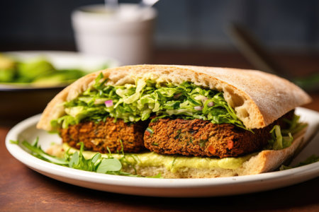 sandwich featuring falafel and crunchy lettuce, created with generative aiの素材
