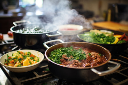 kitchen filled with steam from cooking feijoada, created with generative aiの素材