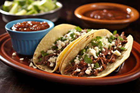 grilled beef taco with refried beans and queso fresco, created with generative aiの素材