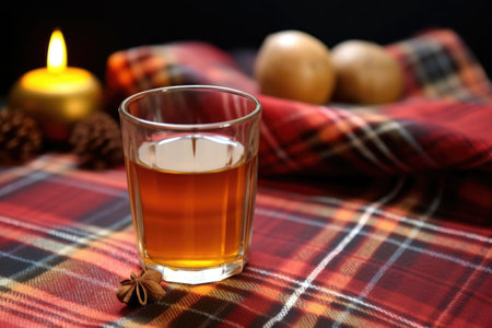 whole nutmeg resting on a cloth beside a hot toddy, created with generative aiの素材