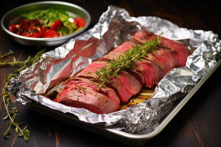 wrapping marinated meat with tin foil for baking, created with generative aiの素材