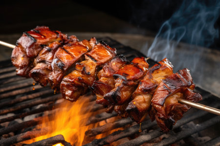 arranging marinated wings on a wooden skewer for grilling, created with generative aiの素材