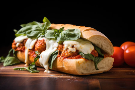 soft light illuminating a delicious meatball sub, created with generative aiの素材