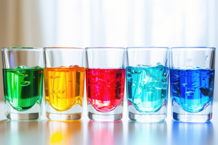 colorful liquids in mouthwash bottles, created with generative aiの素材