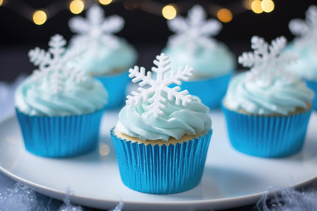 iced cupcakes, each with a unique snowflake design, created with generative aiの素材