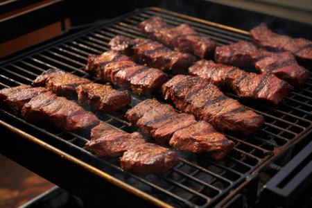 beef briskets arranged on a smoker grill, created with generative aiの素材