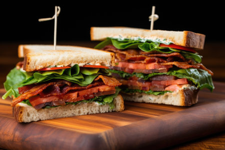 a fresh blt sandwich in half, created with generative aiの素材