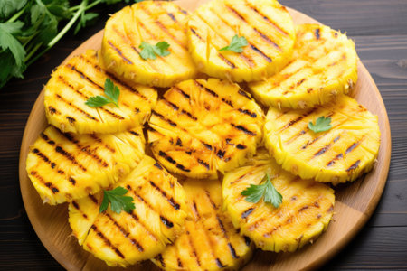 grilled pineapple slices arranged in a circular patter, created with generative aiの素材
