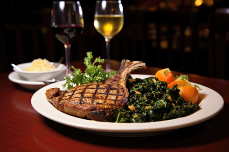 serving grilled veal chop to dinerè¢Âs plate, created with generative aiの素材